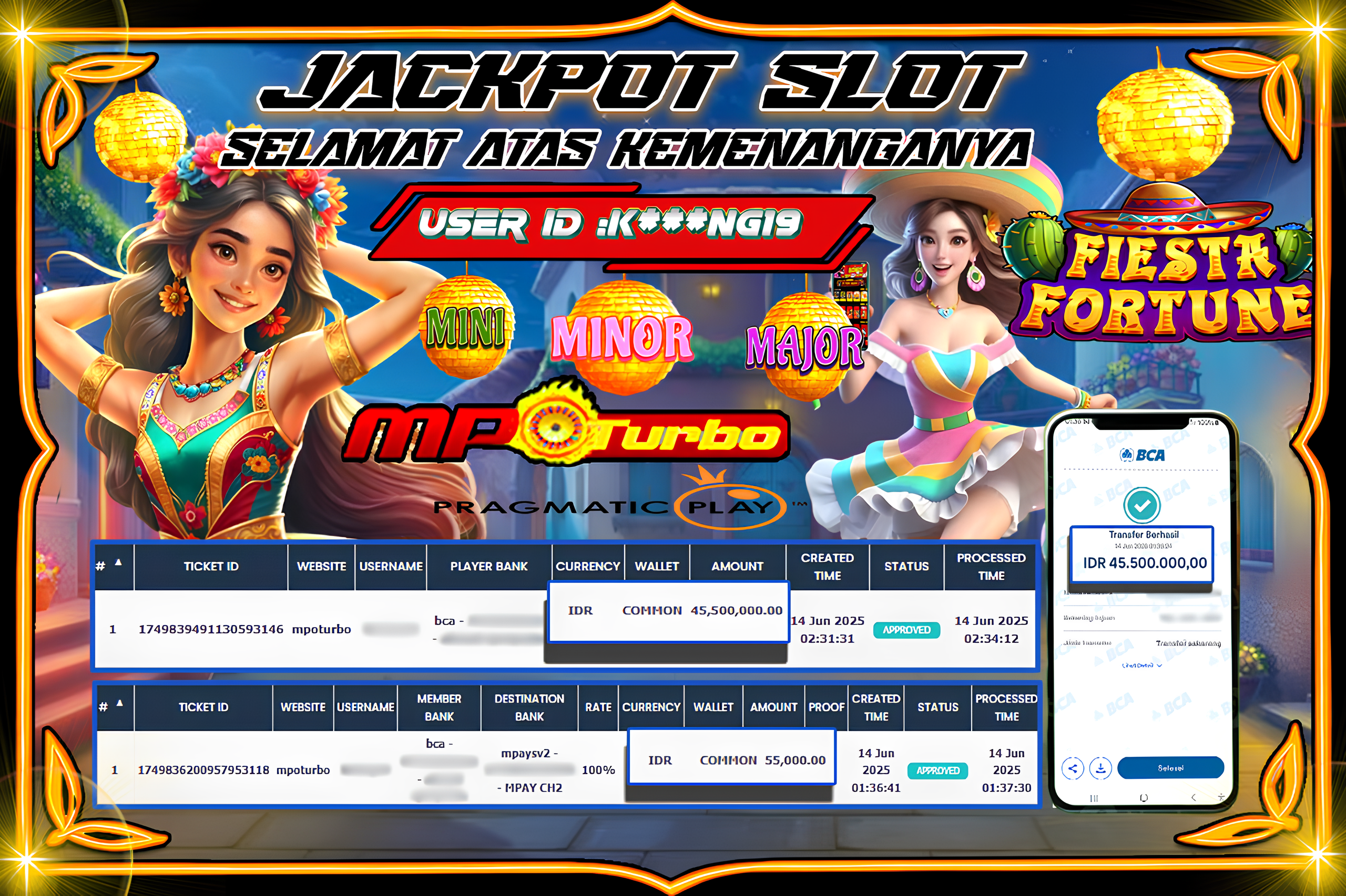 MPOTURBO JACKPOT SLOT FIESTA FORTUNE - PRAGMATIC PLAY Rp 45,500,000.00,- LUNAS